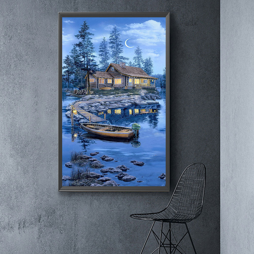 Crescent Lake Lodge - Full Square Drill Diamond Painting 40*75CM