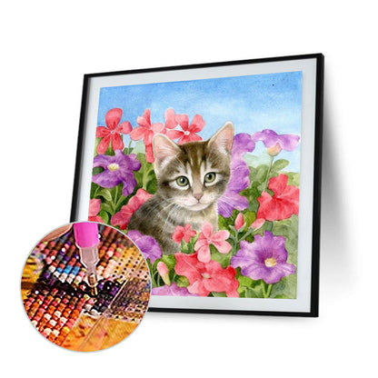 Cat Among Flowers - Full Round Drill Diamond Painting 40*40CM