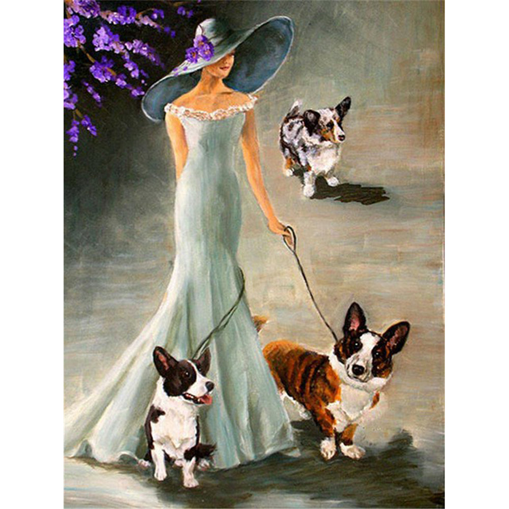 Lady Walking The Dog - Full Square Drill Diamond Painting 30*40CM