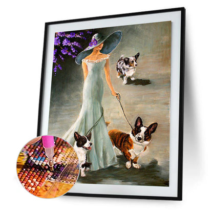 Lady Walking The Dog - Full Square Drill Diamond Painting 30*40CM