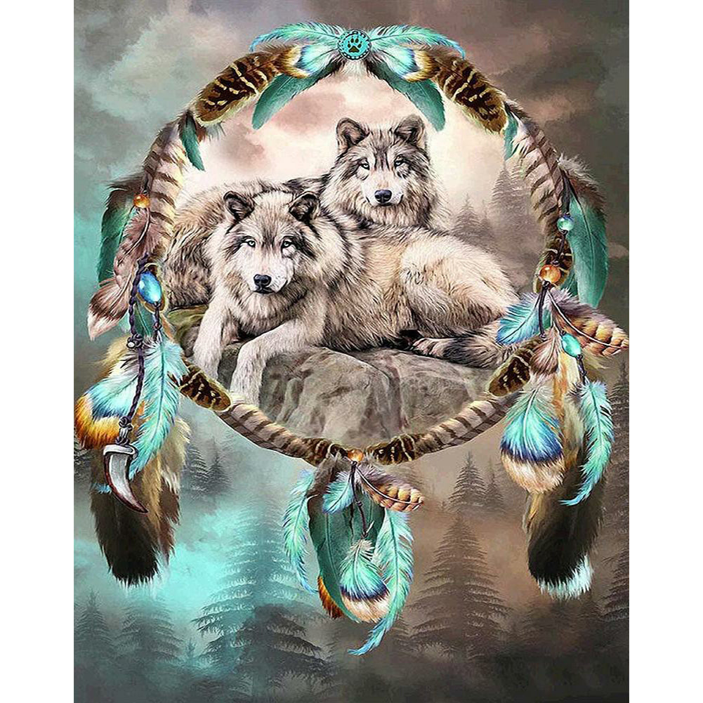 Dream Catcher Wolf 50*60CM(Canvas) Full Round Drill Diamond Painting