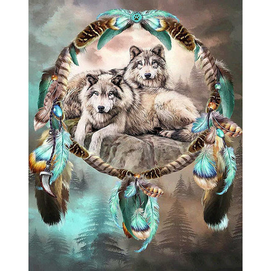 Dream Catcher Wolf 50*60CM(Canvas) Full Round Drill Diamond Painting