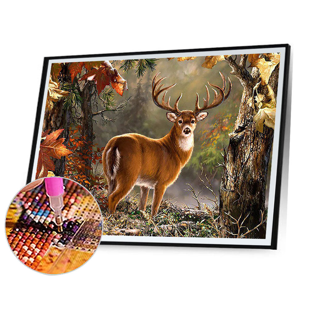 Deer In Forest 60*50CM(Canvas) Full Round Drill Diamond Painting