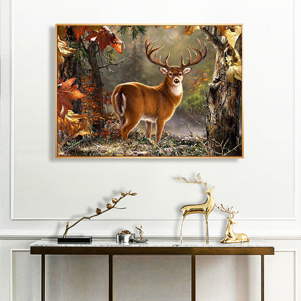 Deer In Forest 60*50CM(Canvas) Full Round Drill Diamond Painting