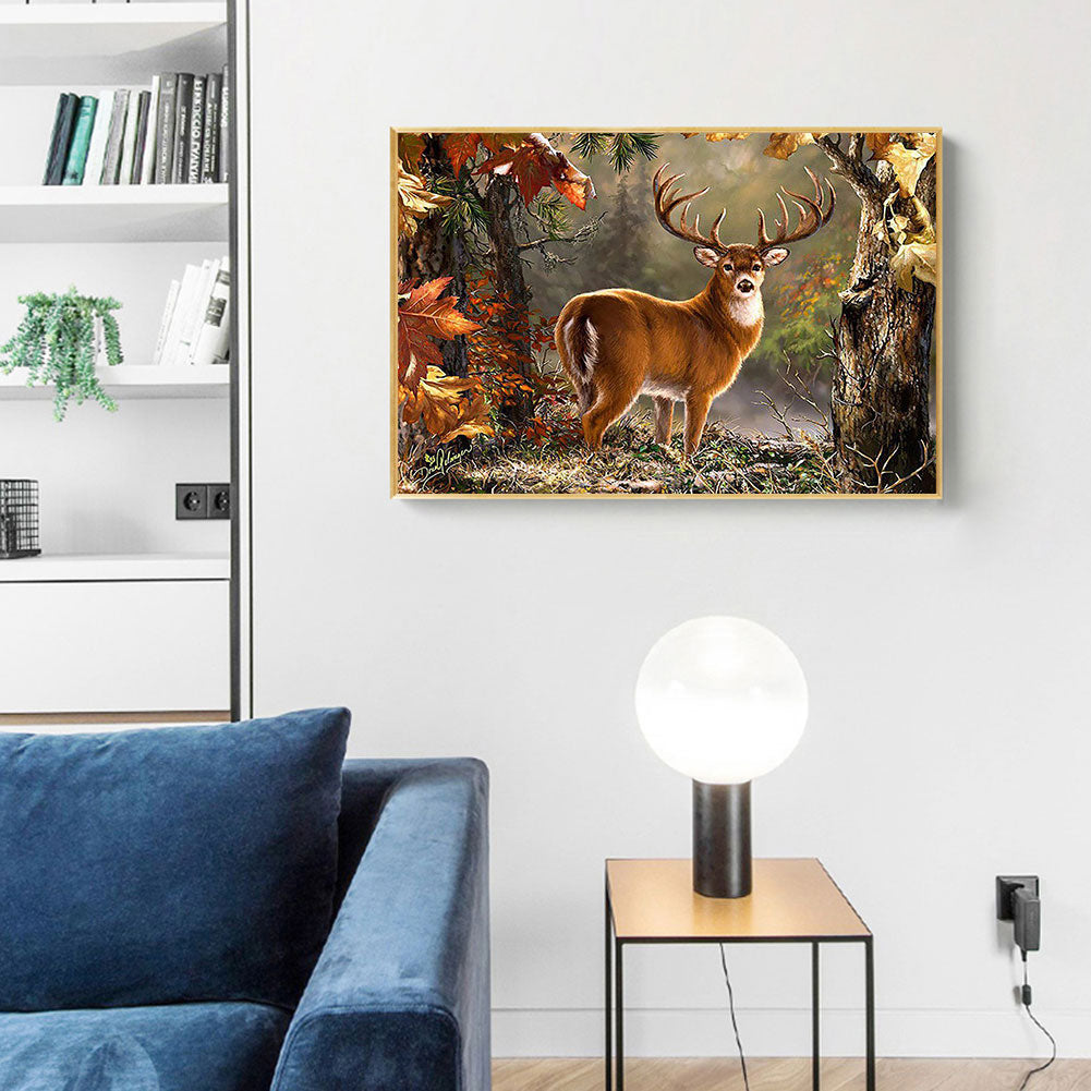 Deer In Forest 60*50CM(Canvas) Full Round Drill Diamond Painting