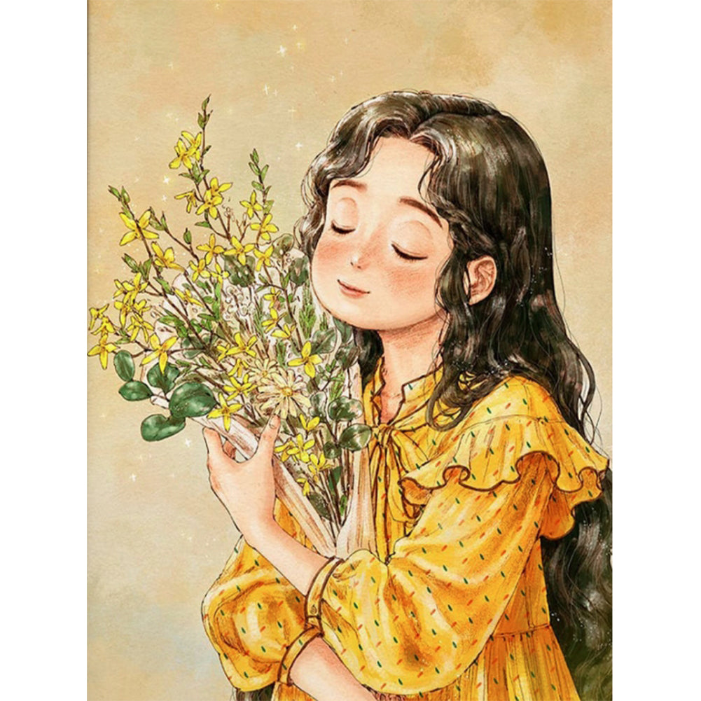 Flower Viewing Girl - Full Round Drill Diamond Painting 30*40CM