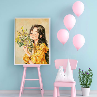 Flower Viewing Girl - Full Round Drill Diamond Painting 30*40CM