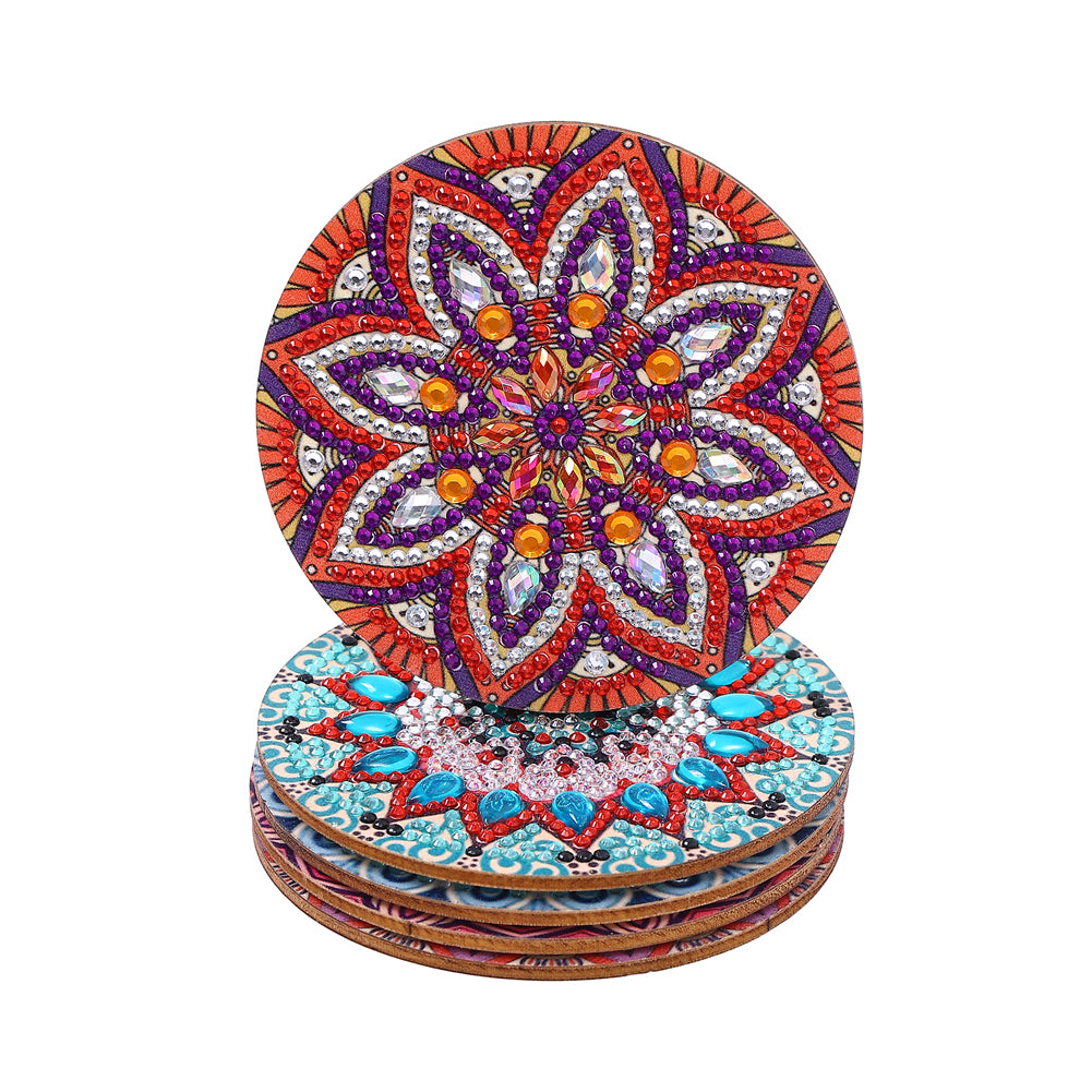 DIY Diamond Painting Coaster Non-slip 5/6/8pcs Cup Cushion Wooden Set Home Decor