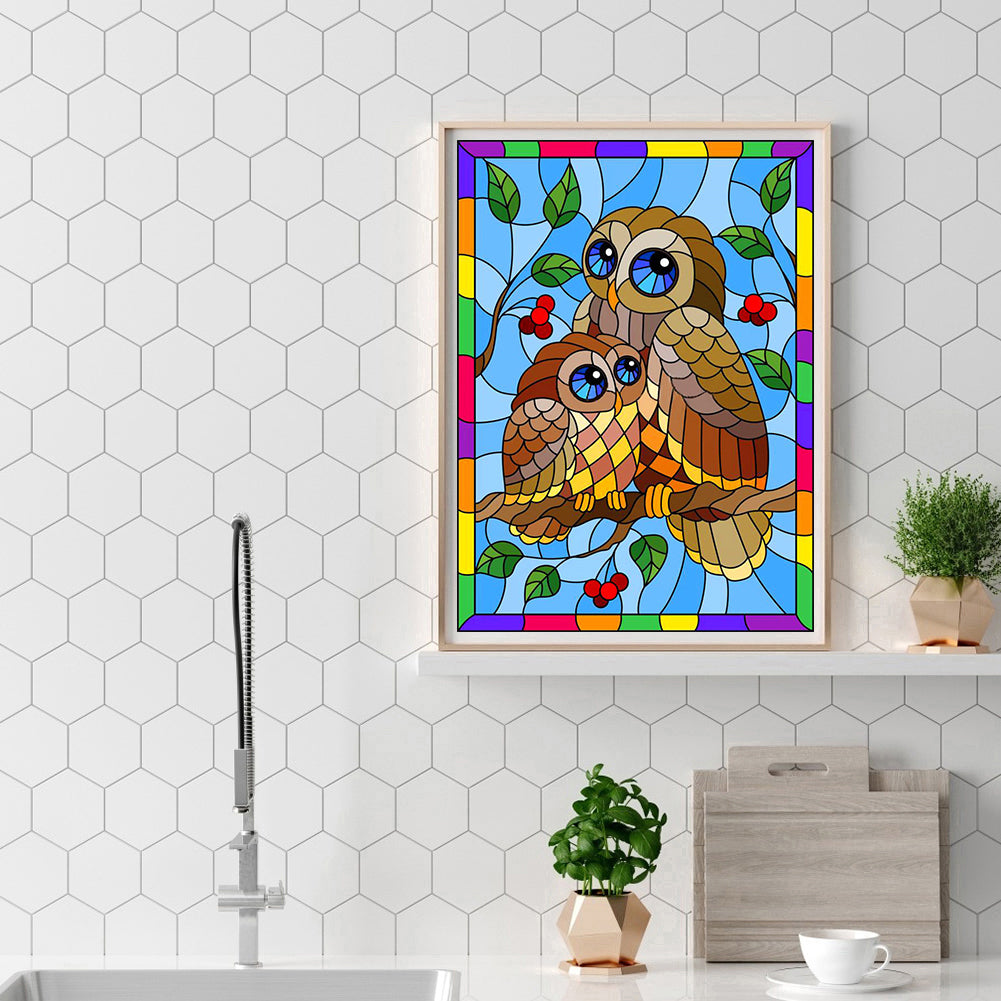 Rainbow Owl - Full Round Drill Diamond Painting 30*40CM