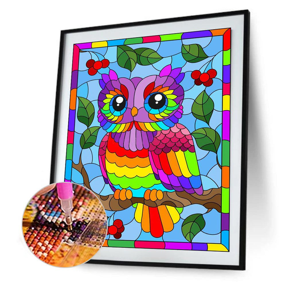 Rainbow Owl - Full Round Drill Diamond Painting 30*40CM