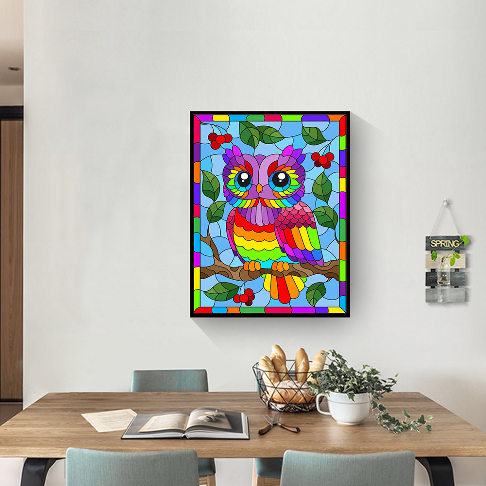 Rainbow Owl - Full Round Drill Diamond Painting 30*40CM