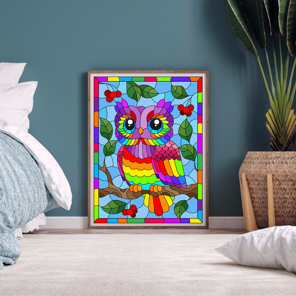 Rainbow Owl - Full Round Drill Diamond Painting 30*40CM