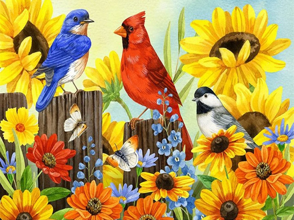 Birds And Flowers - Full Round Drill Diamond Painting 40*30CM