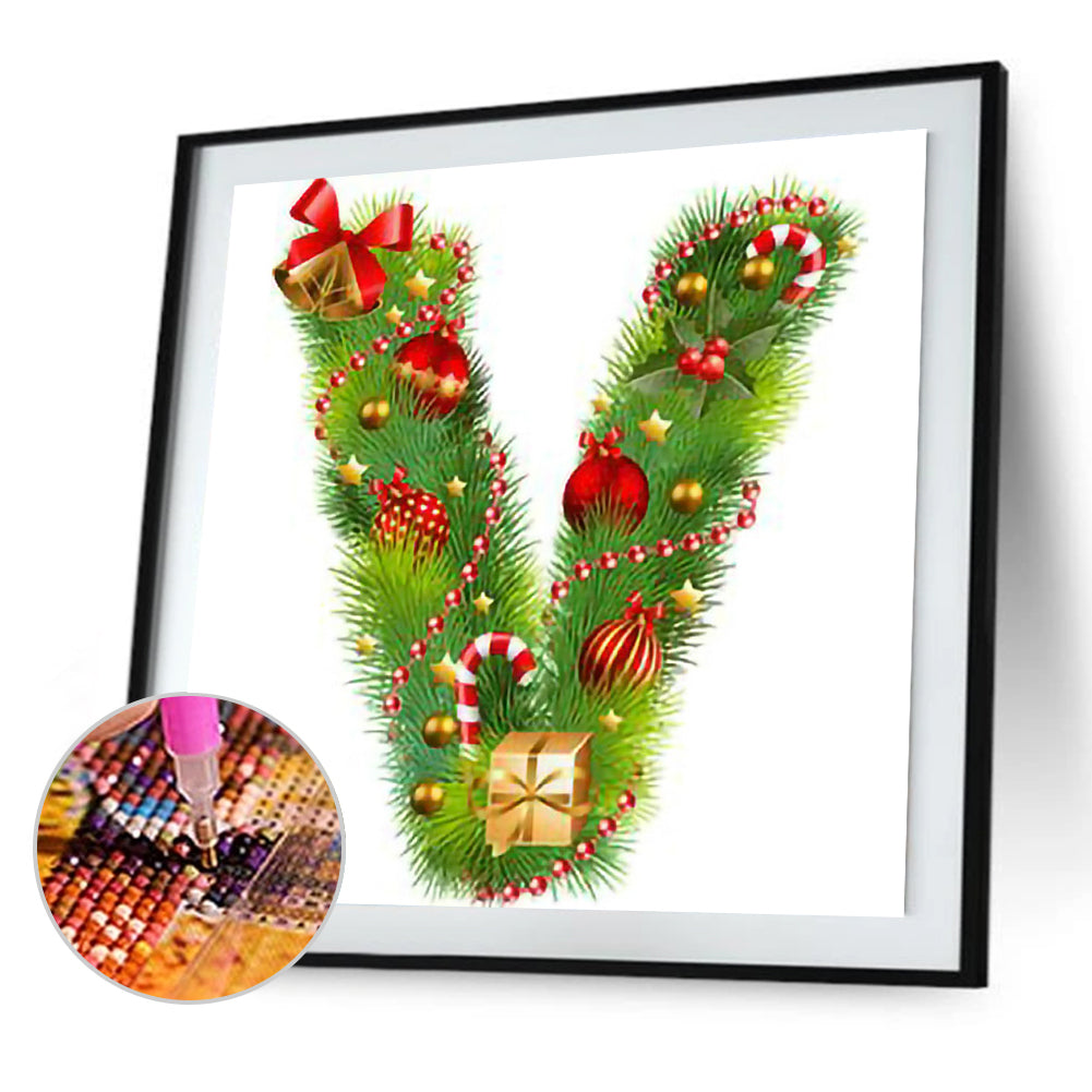 Christmas Atmosphere Letter V 30*30CM(Canvas) Full Square Drill Diamond Painting