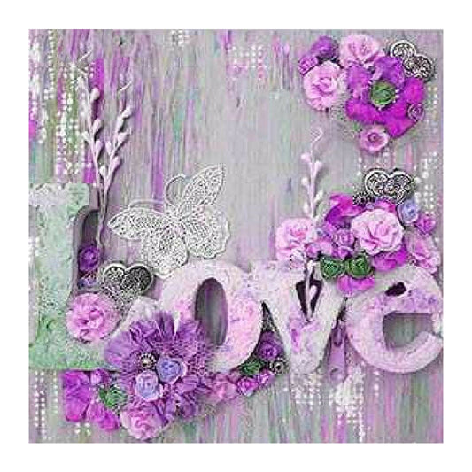 Purple Butterfly Letter Love 30*30CM(Canvas) Full Square Drill Diamond Painting