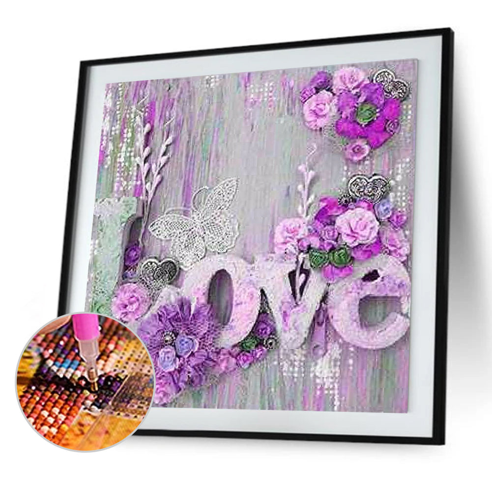 Purple Butterfly Letter Love 30*30CM(Canvas) Full Square Drill Diamond Painting