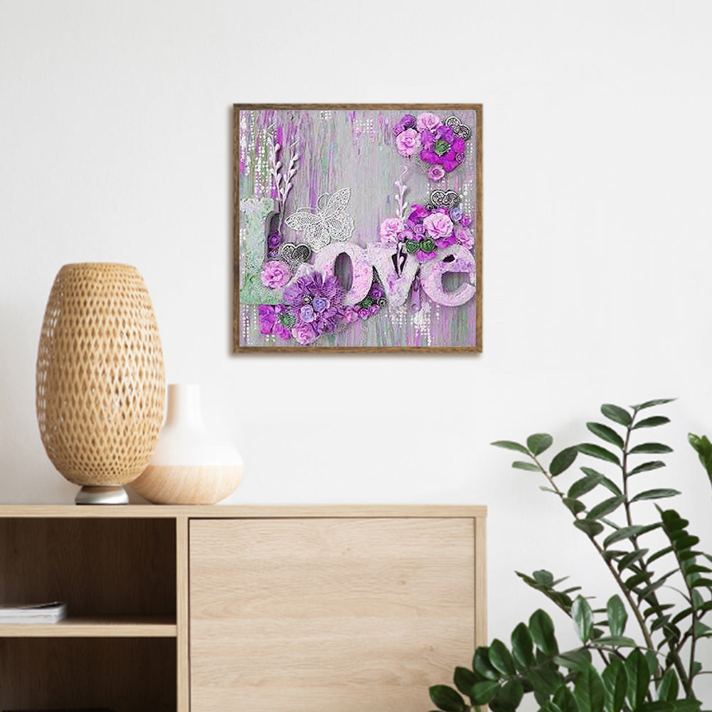 Purple Butterfly Letter Love 30*30CM(Canvas) Full Square Drill Diamond Painting