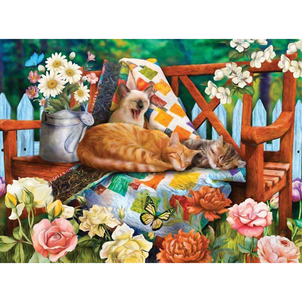 Cat Resting In Garden - Full Round Drill Diamond Painting 40*30CM