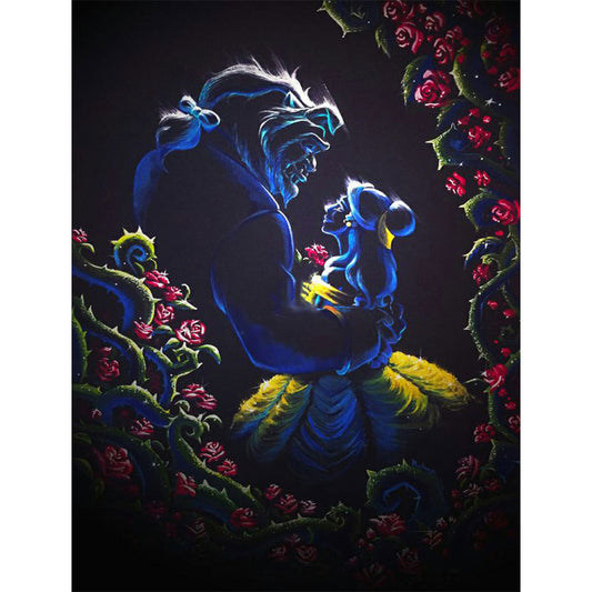 Silhouette Beauty And The Beast - Full Round Drill Diamond Painting 40*50CM