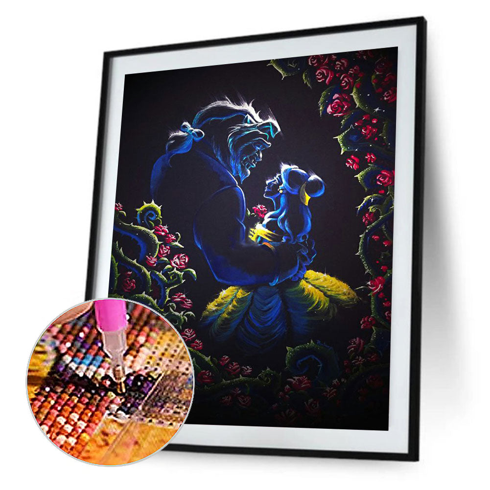 Silhouette Beauty And The Beast - Full Round Drill Diamond Painting 40*50CM