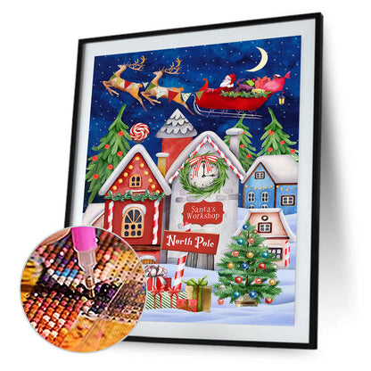 Christmas Elk Sleigh - Full Round Drill Diamond Painting 30*40CM