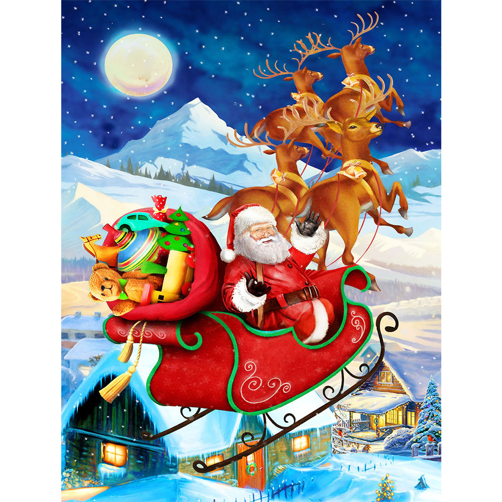 Santa Elk Sleigh - Full Round Drill Diamond Painting 30*40CM