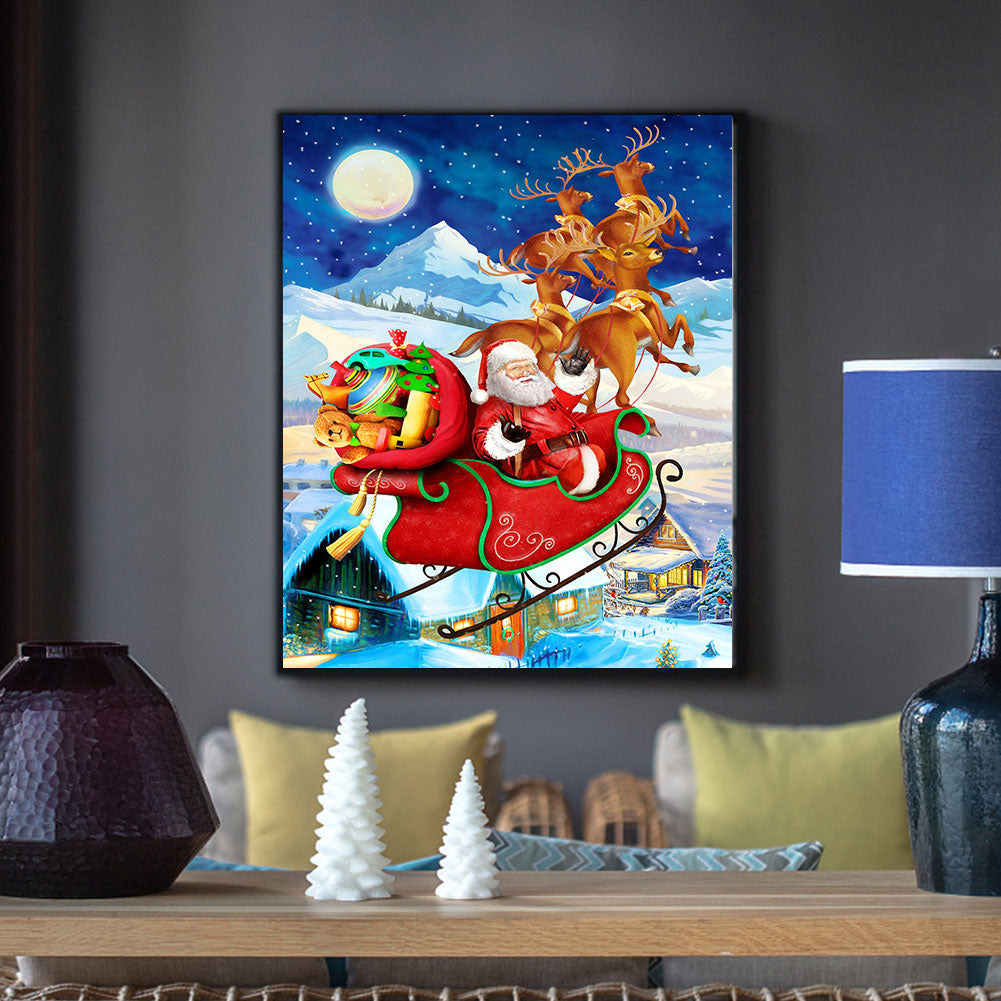 Santa Elk Sleigh - Full Round Drill Diamond Painting 30*40CM