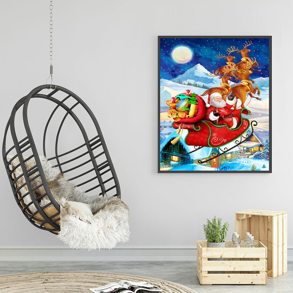 Santa Elk Sleigh - Full Round Drill Diamond Painting 30*40CM