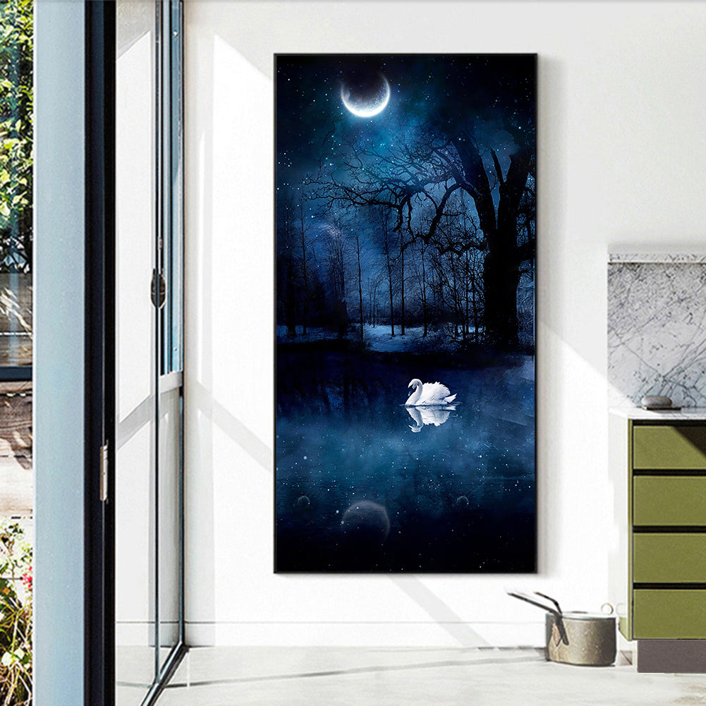Swan Lake Under The Moon 30*50CM(Canvas) Full Round Drill Diamond Painting