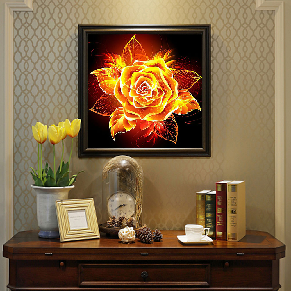 Blooming Fire Rose - Full Round Drill Diamond Painting 50*50CM