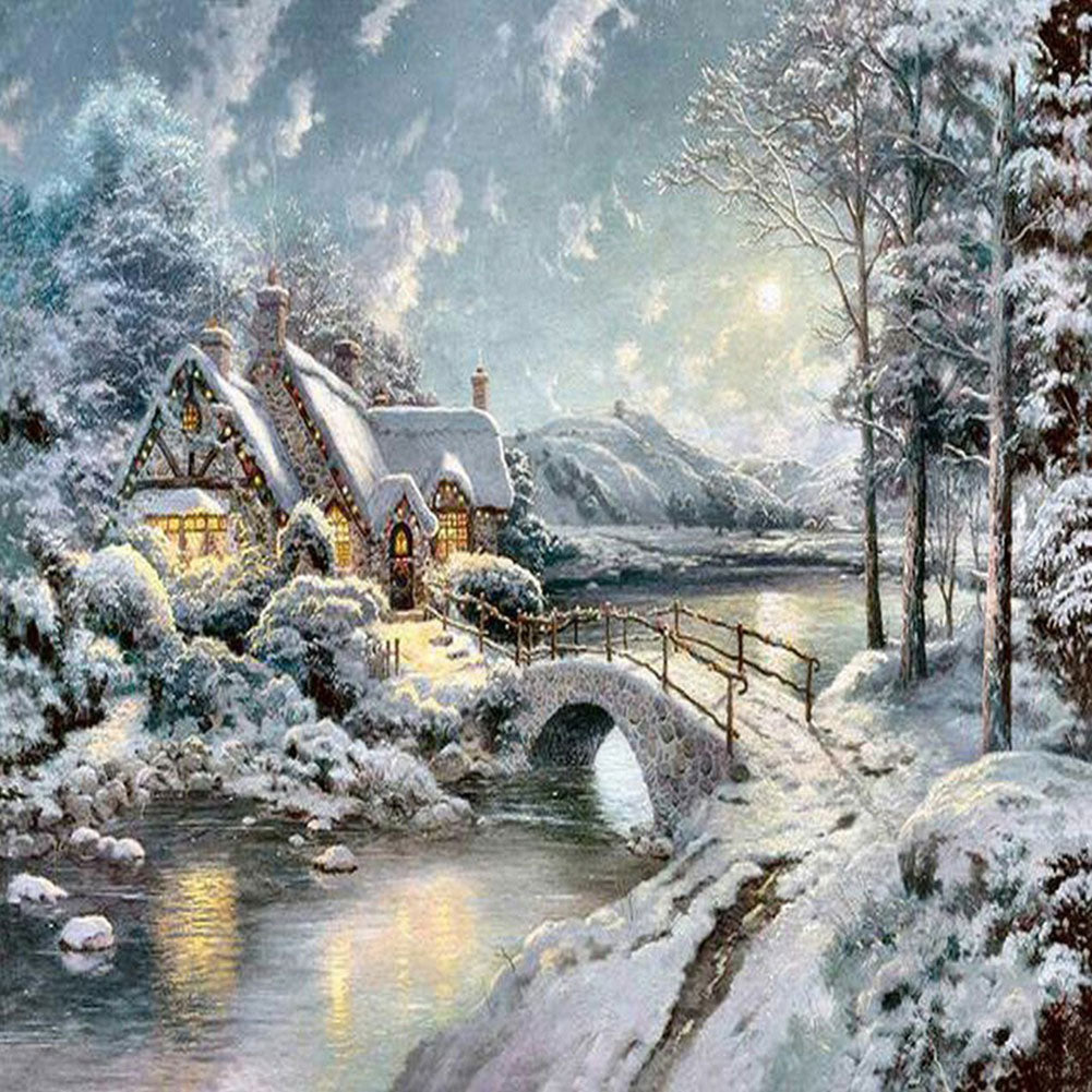 Snow Christmas Cabin - Full Round Drill Diamond Painting 50*50CM