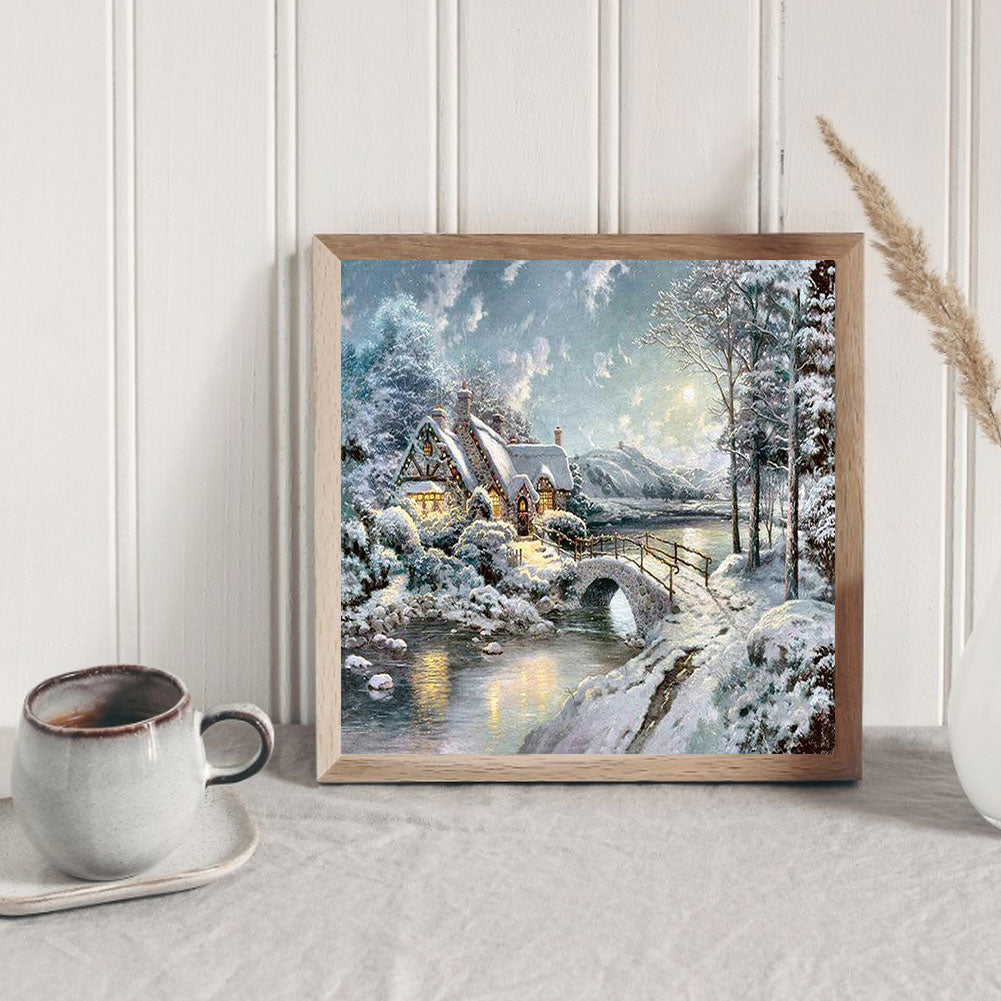 Snow Christmas Cabin - Full Round Drill Diamond Painting 50*50CM