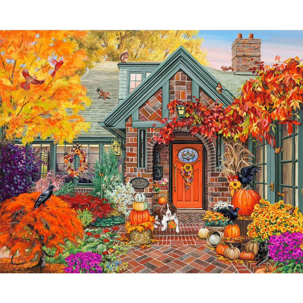 Autumn Garden Dog - Full Round Drill Diamond Painting 55*40CM