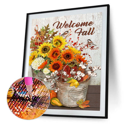 Autumn Sun Flower Bouquet - Full Round Drill Diamond Painting 30*40CM