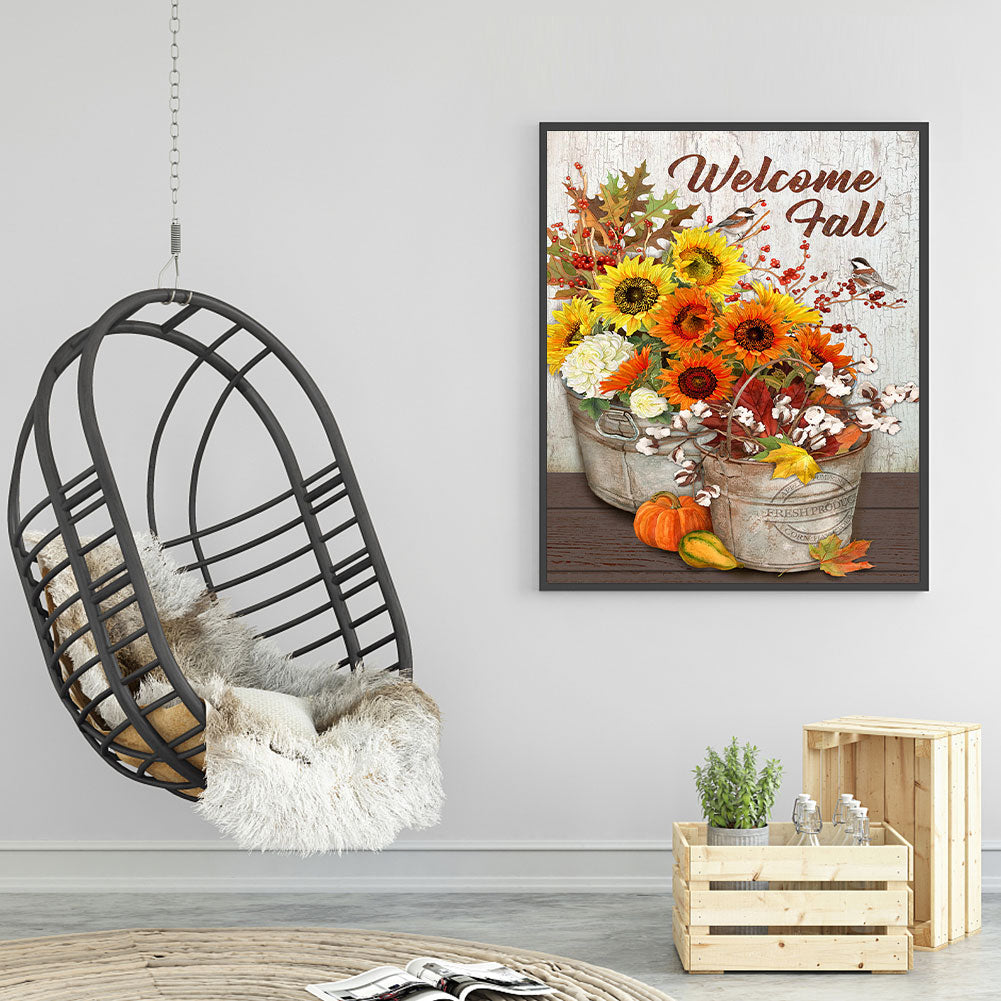 Autumn Sun Flower Bouquet - Full Round Drill Diamond Painting 30*40CM