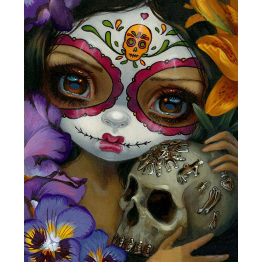 Day Of The Dead Girl With Big Eyes - Full Round Drill Diamond Painting 30*40CM