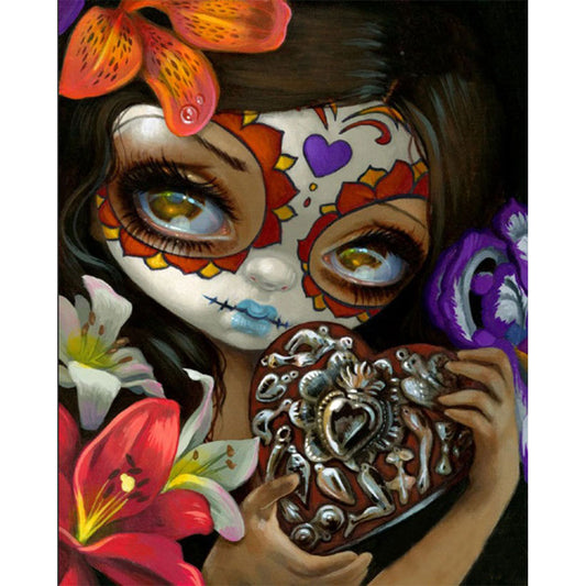 Day Of The Dead Girl With Big Eyes - Full Round Drill Diamond Painting 30*40CM