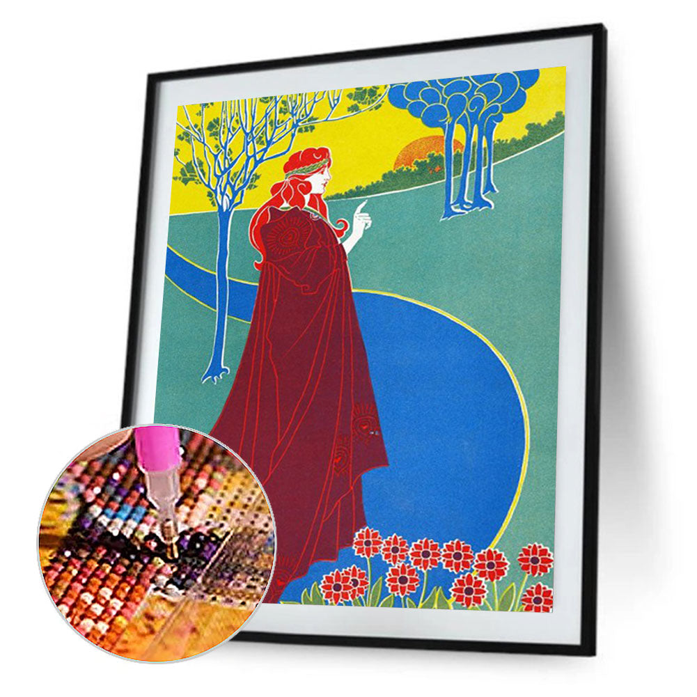 Cartoon Girl With Red Hair - Full Round Drill Diamond Painting 30*40CM