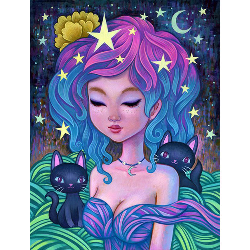 Illustration Girl 30*40CM(Canvas) Full Round Drill Diamond Painting