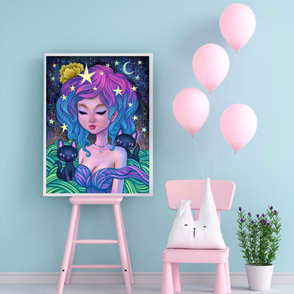 Illustration Girl 30*40CM(Canvas) Full Round Drill Diamond Painting