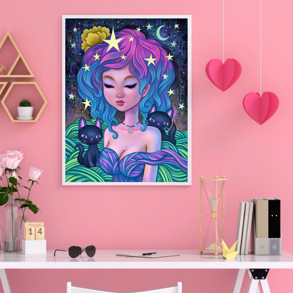 Illustration Girl 30*40CM(Canvas) Full Round Drill Diamond Painting