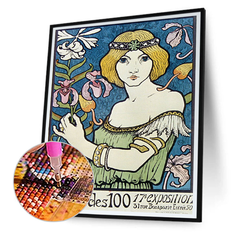 Illustration Girl 30*40CM(Canvas) Full Round Drill Diamond Painting