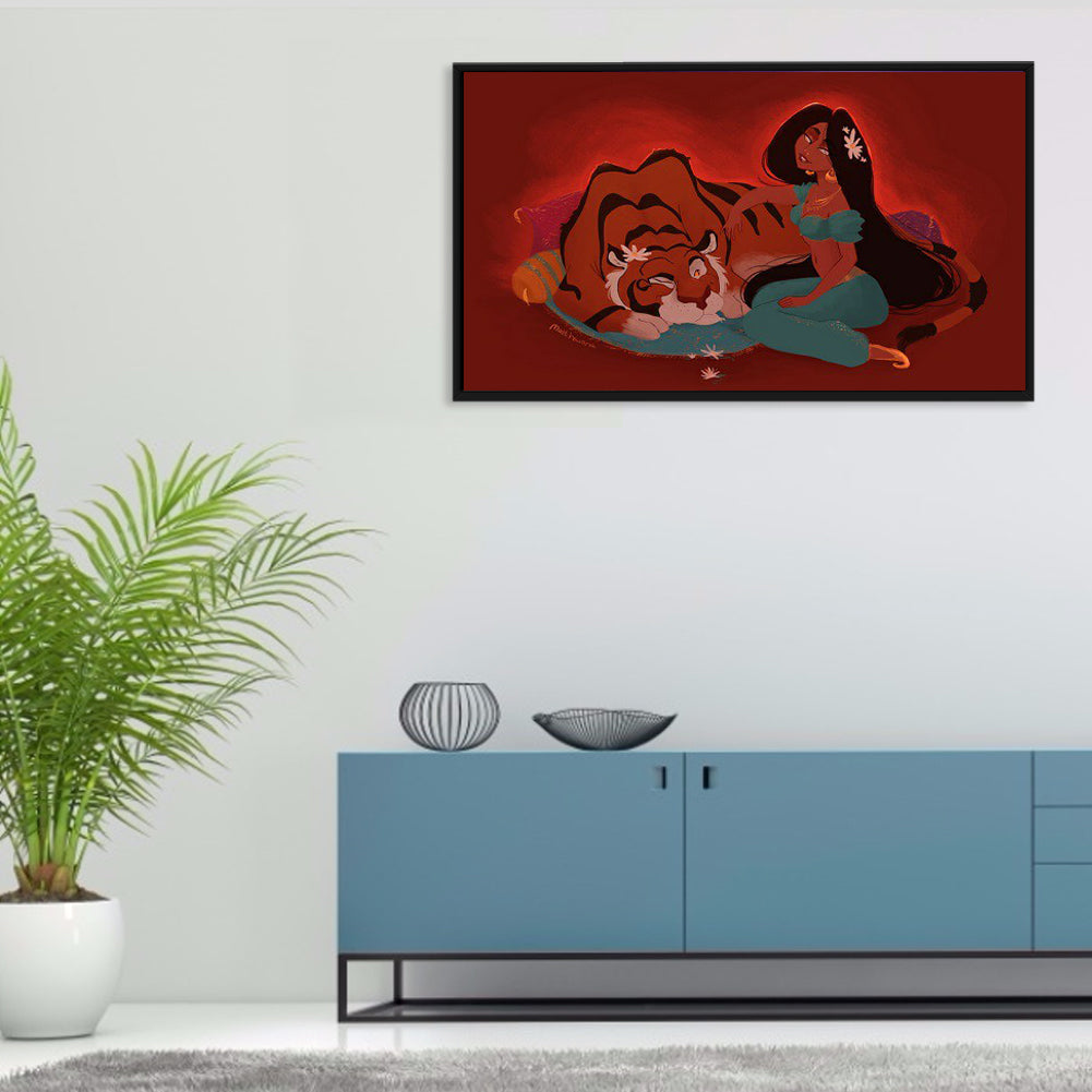 Princess Jasmine And Tiger 50*30CM(Canvas) Full Round Drill Diamond Painting