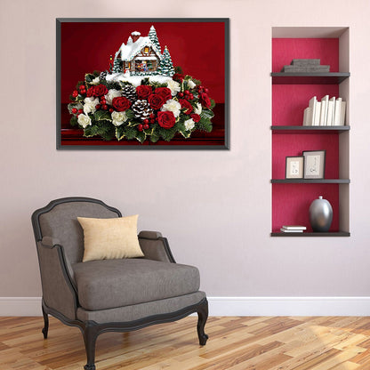 Rose Christmas House Ornament 60*50CM(Canvas) Full Round Drill Diamond Painting