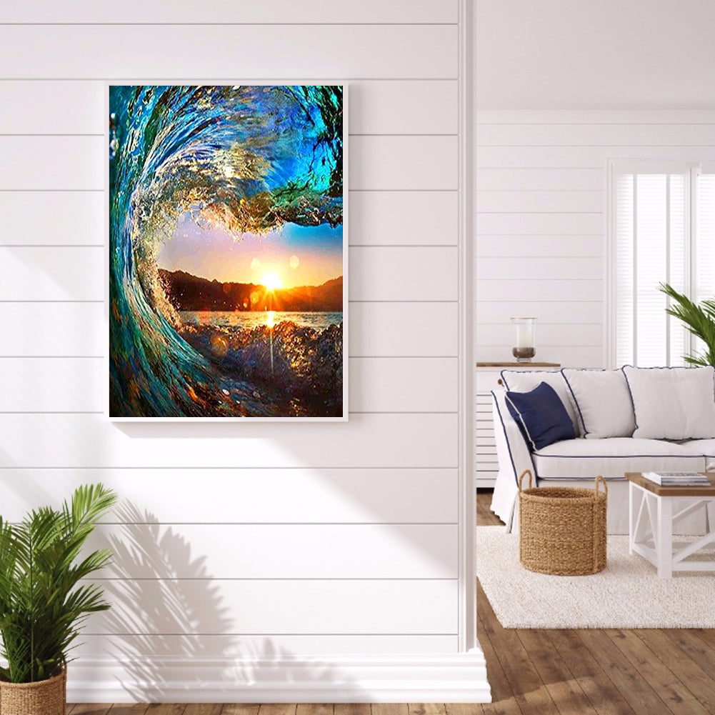 Sunset Ocean Waves 50*60CM(Canvas) Full Round Drill Diamond Painting