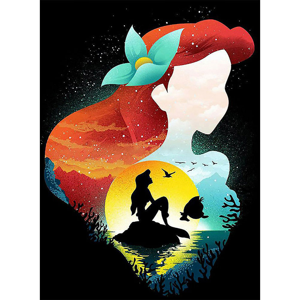 Disney Princess Mermaid Ariel Silhouette - Full Square Drill Diamond Painting 50*60CM