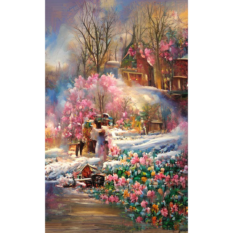 Oil Painting Village - Full Round Drill Diamond Painting 40*70CM