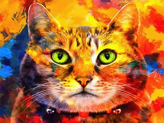 Colorful Orange Cat 40*30CM(Canvas) Full Round Drill Diamond Painting