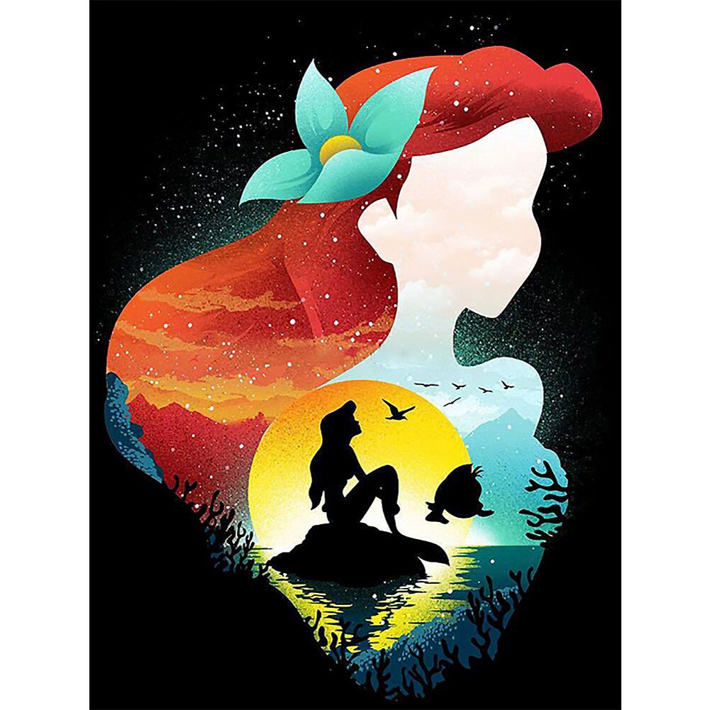 Mermaid Princess Ariel Silhouette - Full Square Drill Diamond Painting 40*50CM