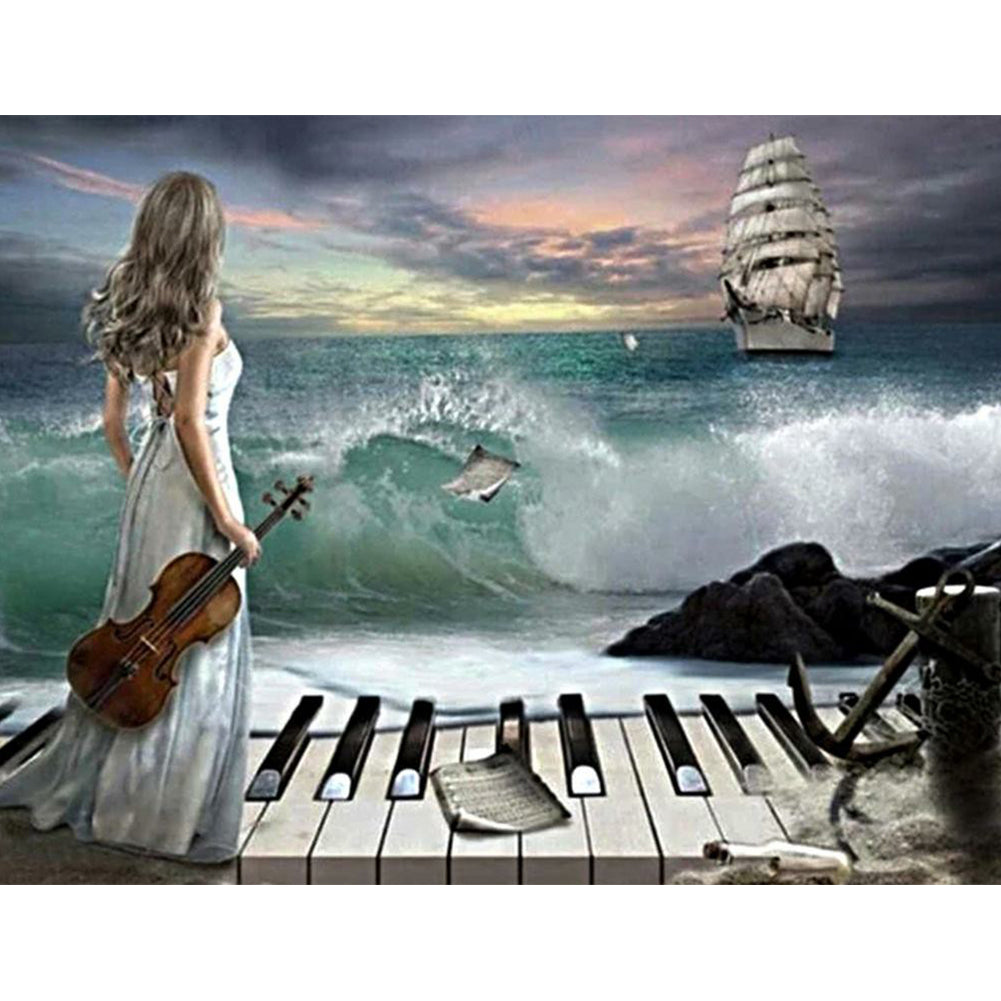 Ocean Piano Song - Full Round Drill Diamond Painting 50*40CM